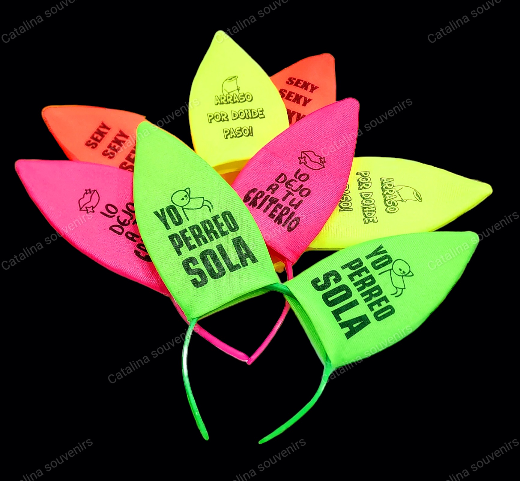 VINCHA CONEJO C/FRASE FLUOR x1und
