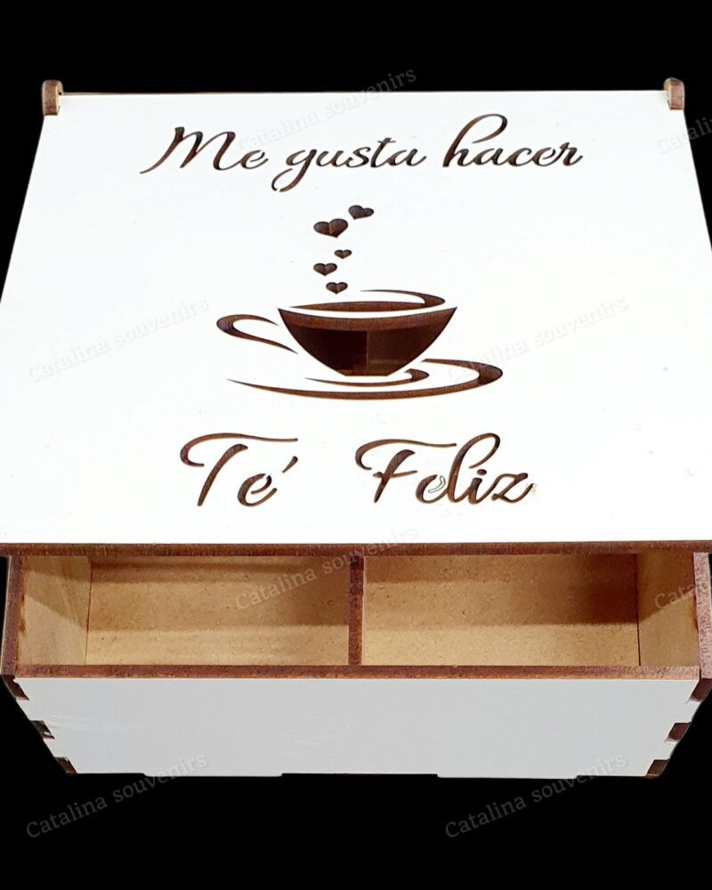 FIBROPLUS BLANCO CAJA PORTA TÉ+FRASE  4 DIVISIONES  8x15x15cm